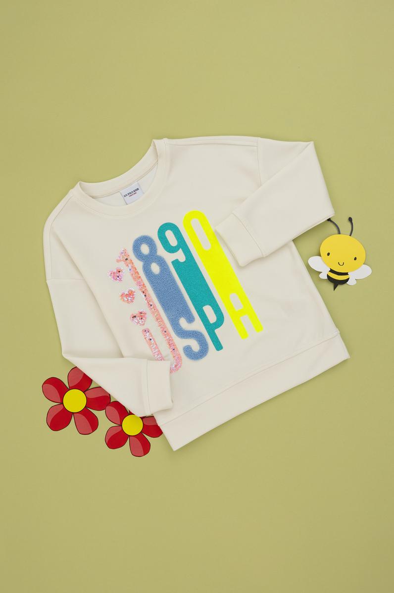 Kız Çocuk Krem Bisiklet Yaka Sweatshirt