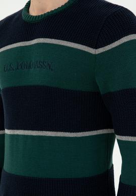 Erkek Slim Fit Bisiklet Yaka Koyu Yeşil Kazak - 50292852016