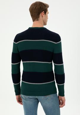 Erkek Slim Fit Bisiklet Yaka Koyu Yeşil Kazak - 50292852016