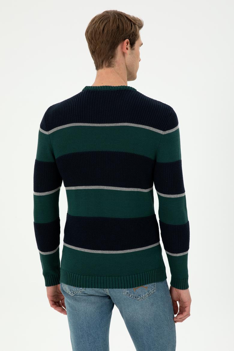 Erkek Slim Fit Bisiklet Yaka Koyu Yeşil Kazak - 50292852016