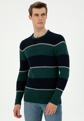 Erkek Slim Fit Bisiklet Yaka Koyu Yeşil Kazak - 50292852016