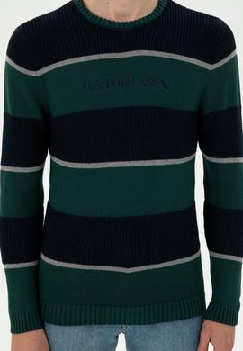 Erkek Slim Fit Bisiklet Yaka Koyu Yeşil Kazak - 50292852016