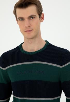 Erkek Slim Fit Bisiklet Yaka Koyu Yeşil Kazak - 50292852016