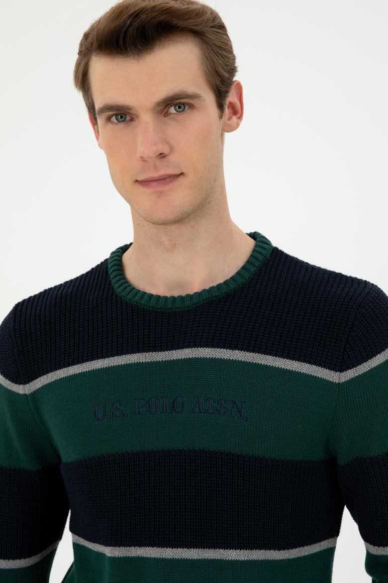 Erkek Slim Fit Bisiklet Yaka Koyu Yeşil Kazak - 50292852016