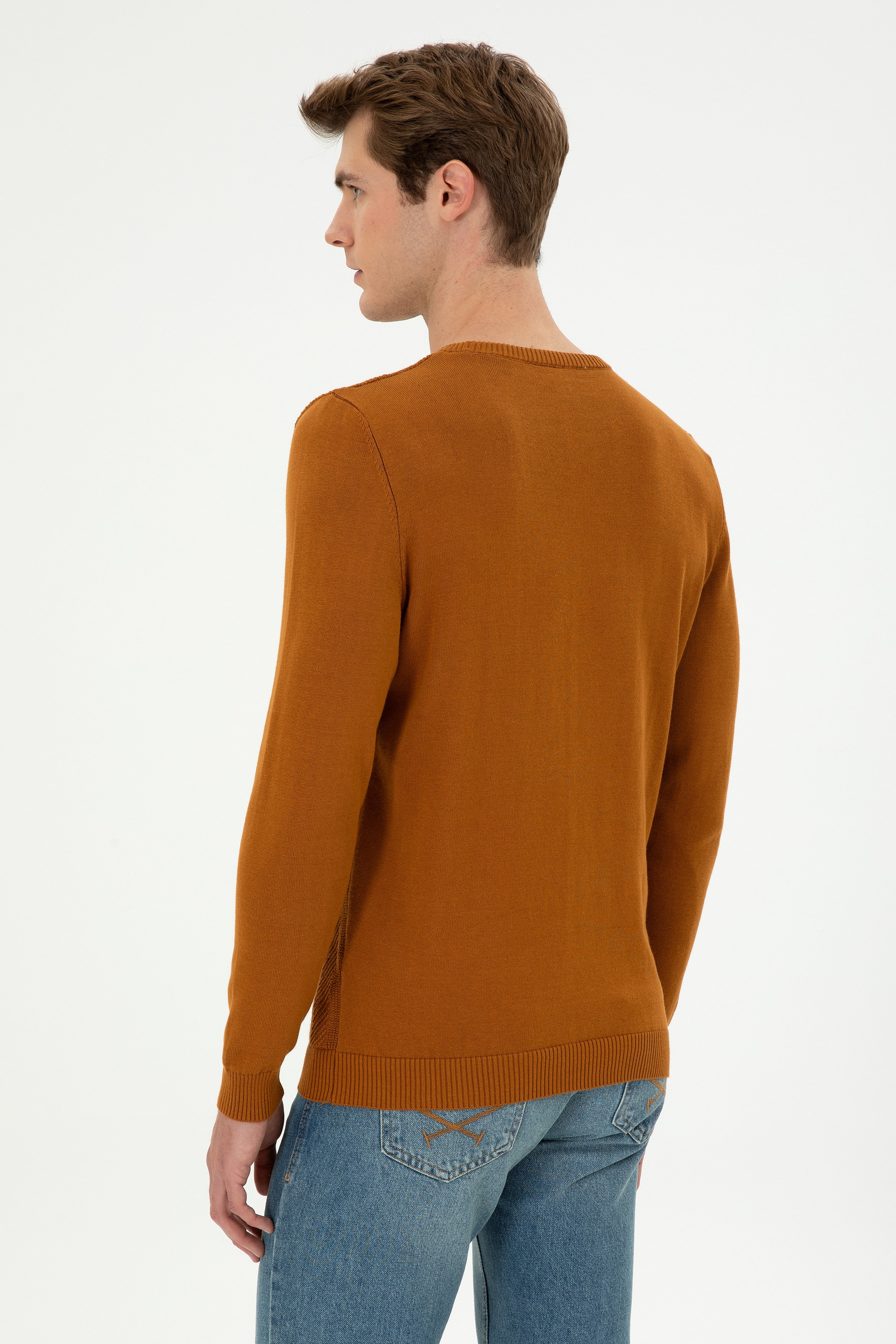 Erkek Slim Fit Bisiklet Yaka Coconut Kazak