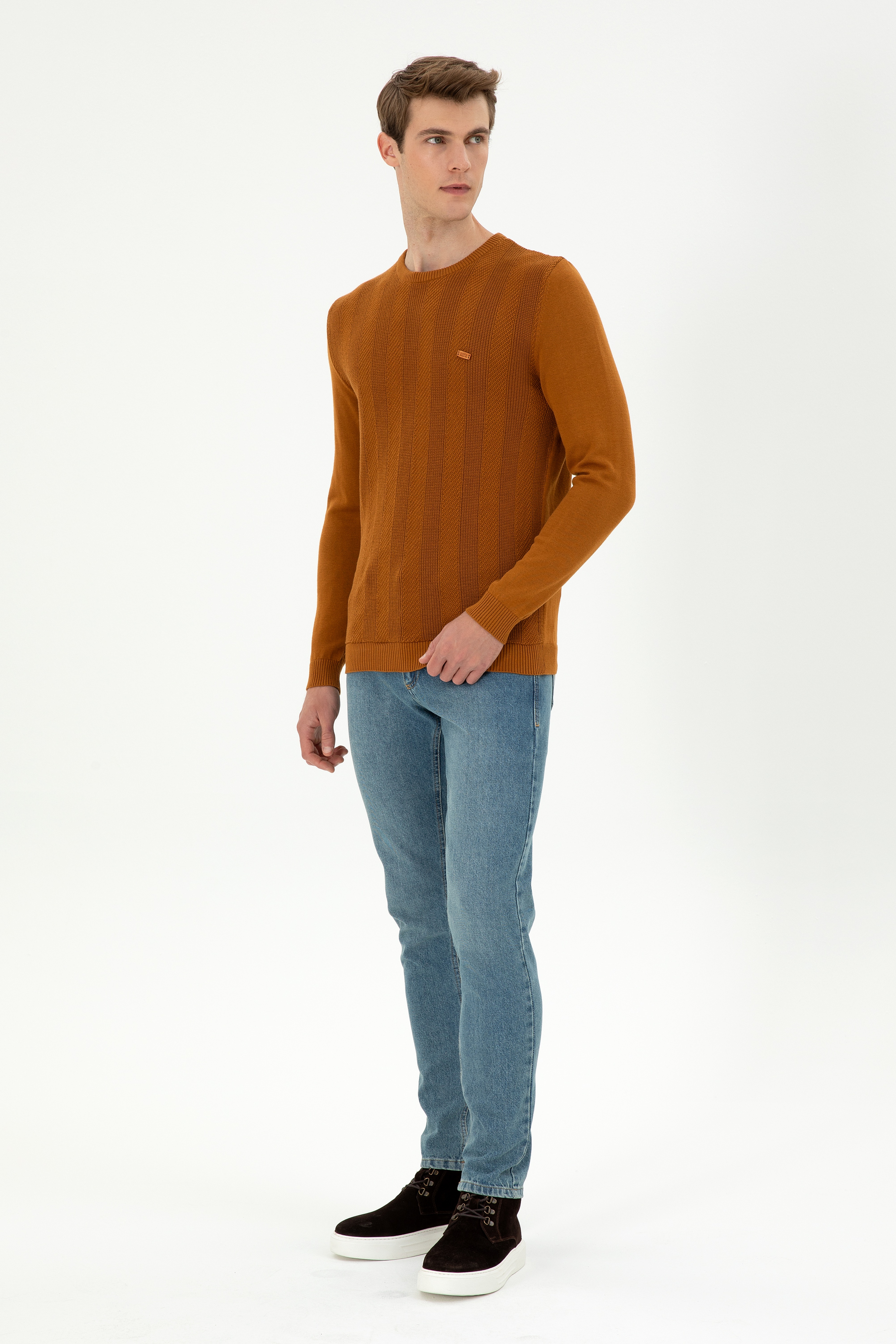 Erkek Slim Fit Bisiklet Yaka Coconut Kazak
