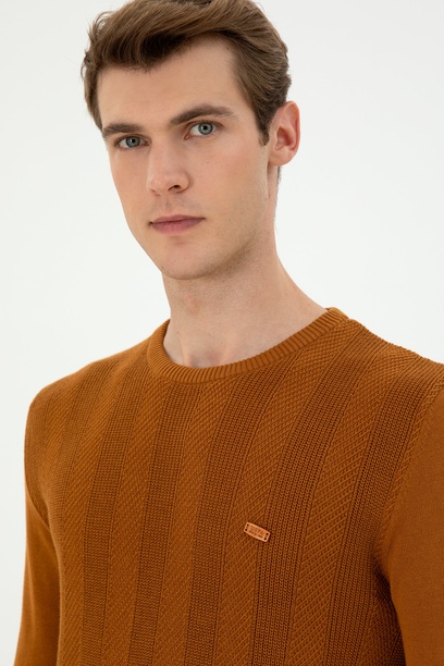 Erkek Slim Fit Bisiklet Yaka Coconut Kazak