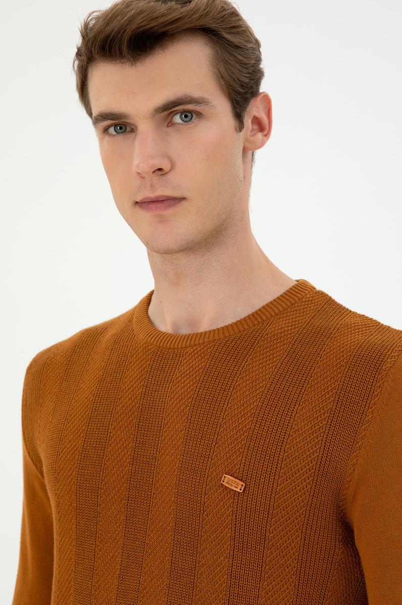 Erkek Slim Fit Bisiklet Yaka Coconut Kazak