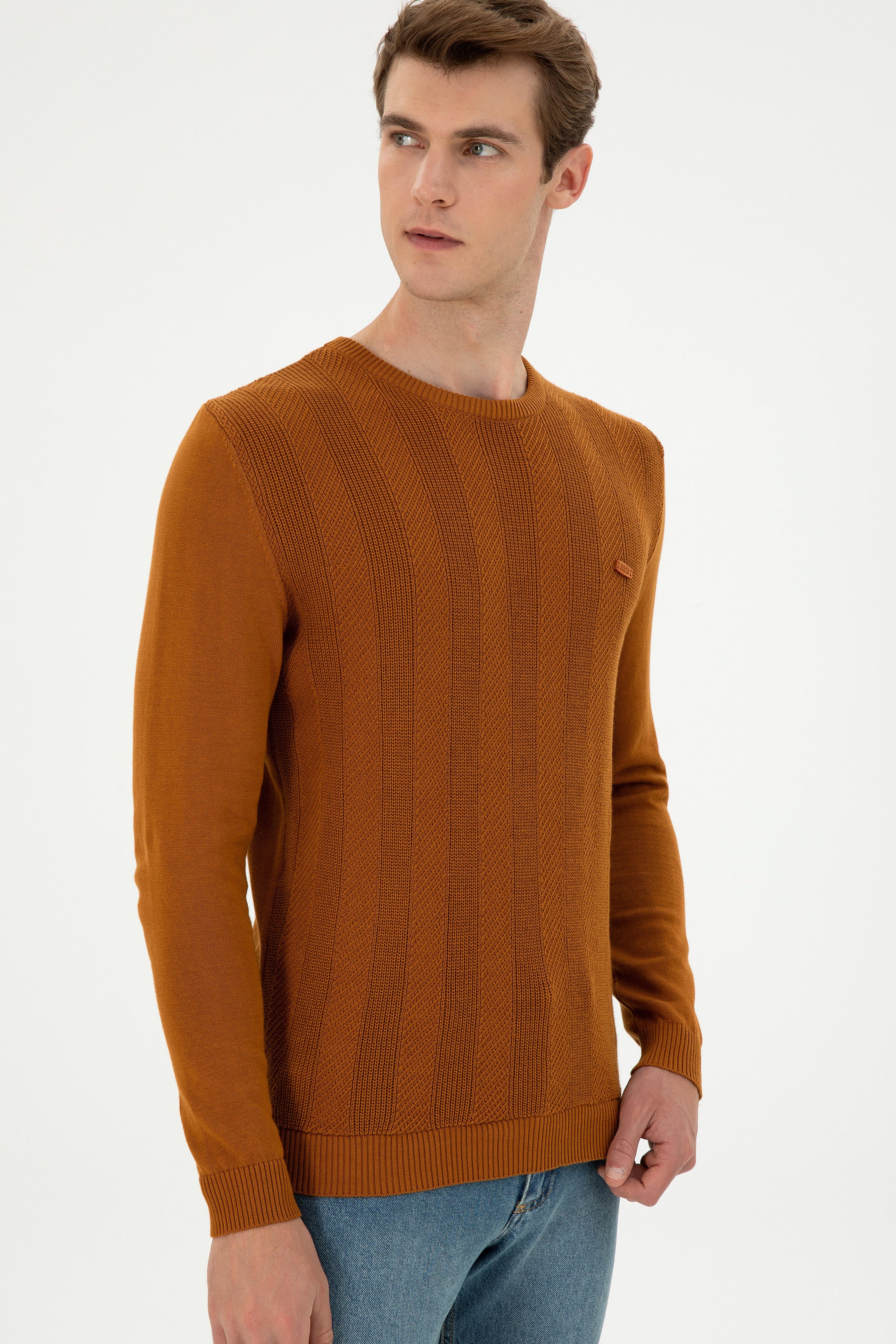Erkek Slim Fit Bisiklet Yaka Coconut Kazak - Image 3