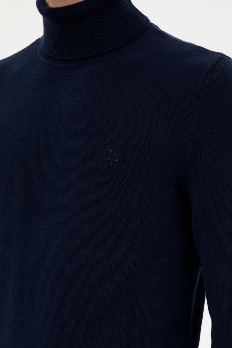 Erkek Slim Fit Boğazlı Yaka Lacivert Basic Kazak - 50294781064