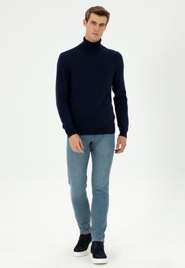 Erkek Slim Fit Boğazlı Yaka Lacivert Basic Kazak - 50294781064