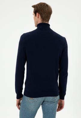 Erkek Slim Fit Boğazlı Yaka Lacivert Basic Kazak - 50294781064