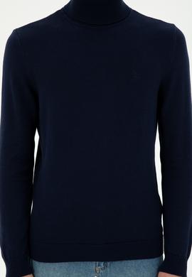 Erkek Slim Fit Boğazlı Yaka Lacivert Basic Kazak - 50294781064