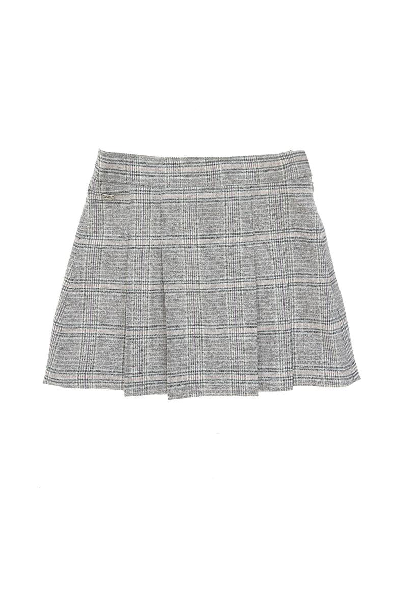 Kız Çocuk Gri Ekose Pileli Dokuma Etek - 50301383005