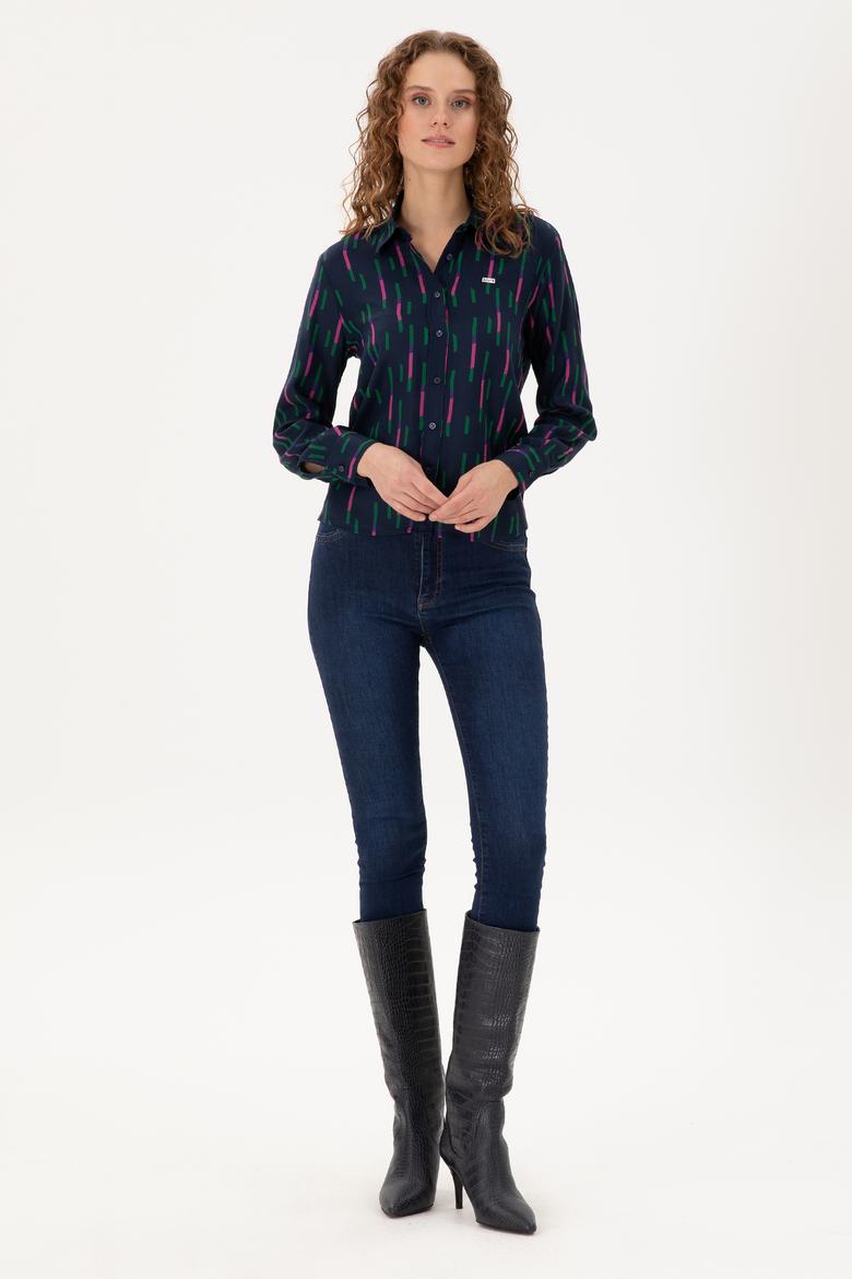 Kadın Lacivert Uzun Kollu Gömlek - 50291103012