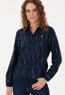 Kadın Lacivert Uzun Kollu Gömlek - 50291103012