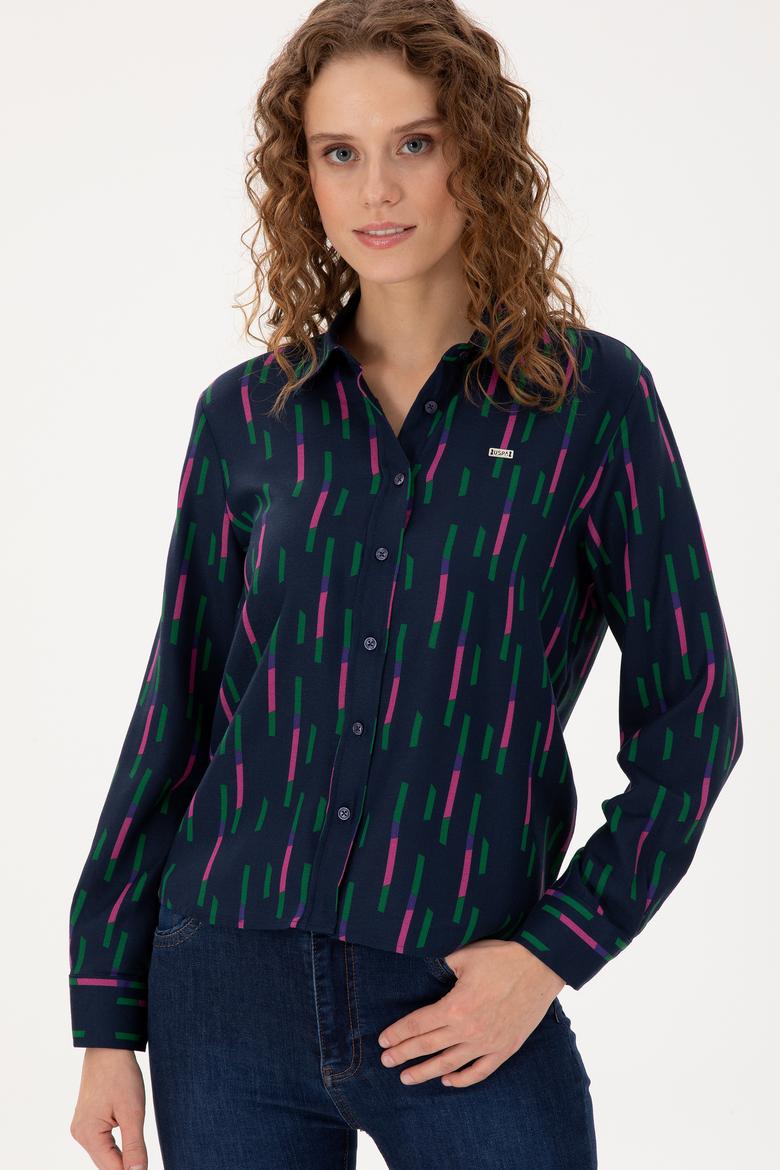 Kadın Lacivert Uzun Kollu Gömlek - 50291103012