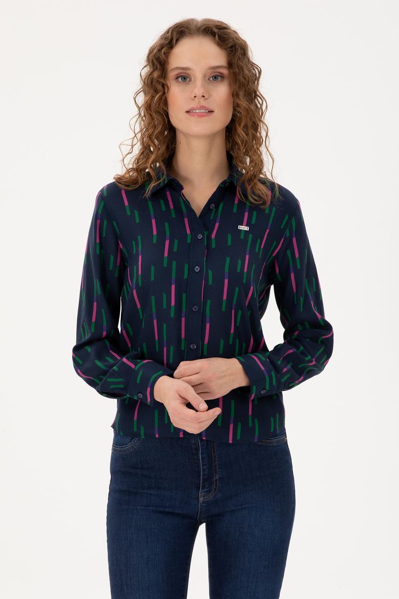 Kadın Lacivert Uzun Kollu Gömlek