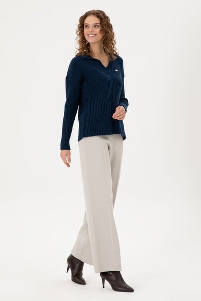 Kadın Taş Loose Fit Triko Pantolon