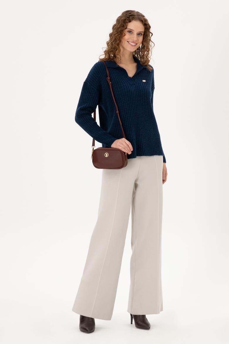 Kadın Taş Loose Fit Triko Pantolon