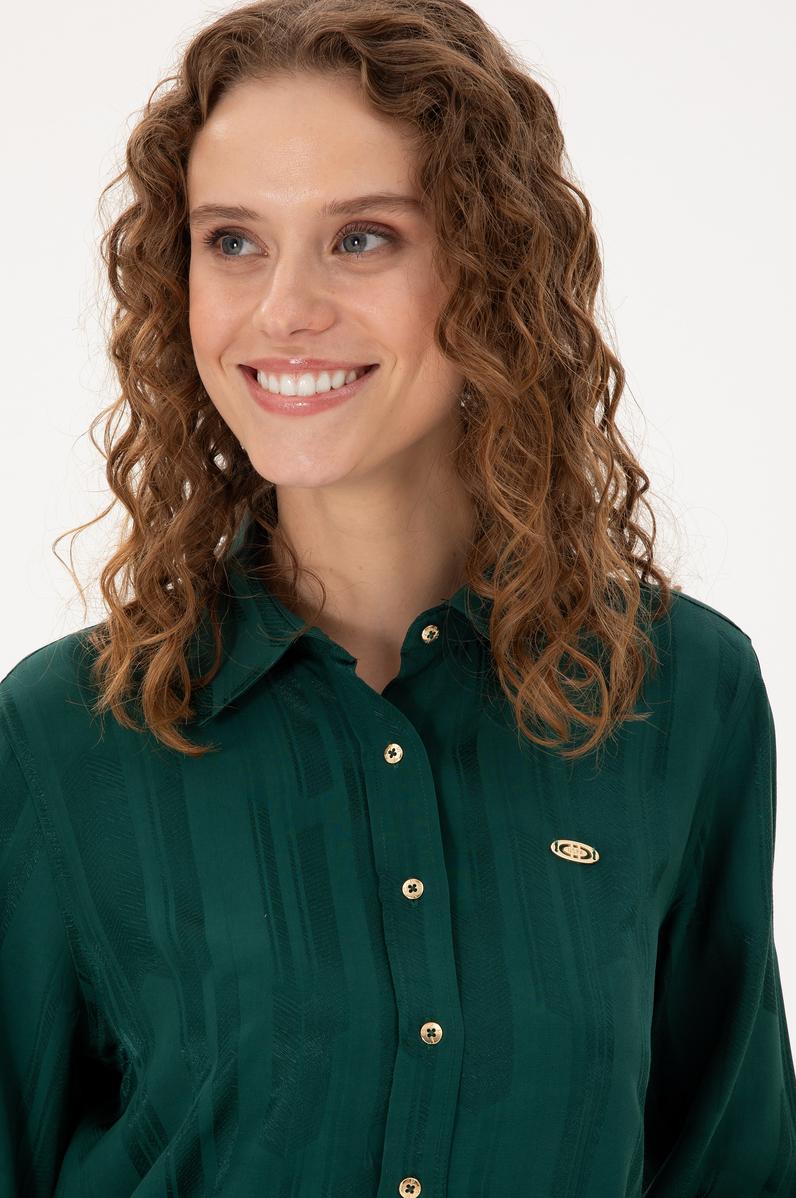Kadın Koyu Yeşil Uzun Kollu Gömlek