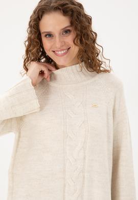 Kadın Krem Melanj Balıkçı Yaka Kazak - 50293141026