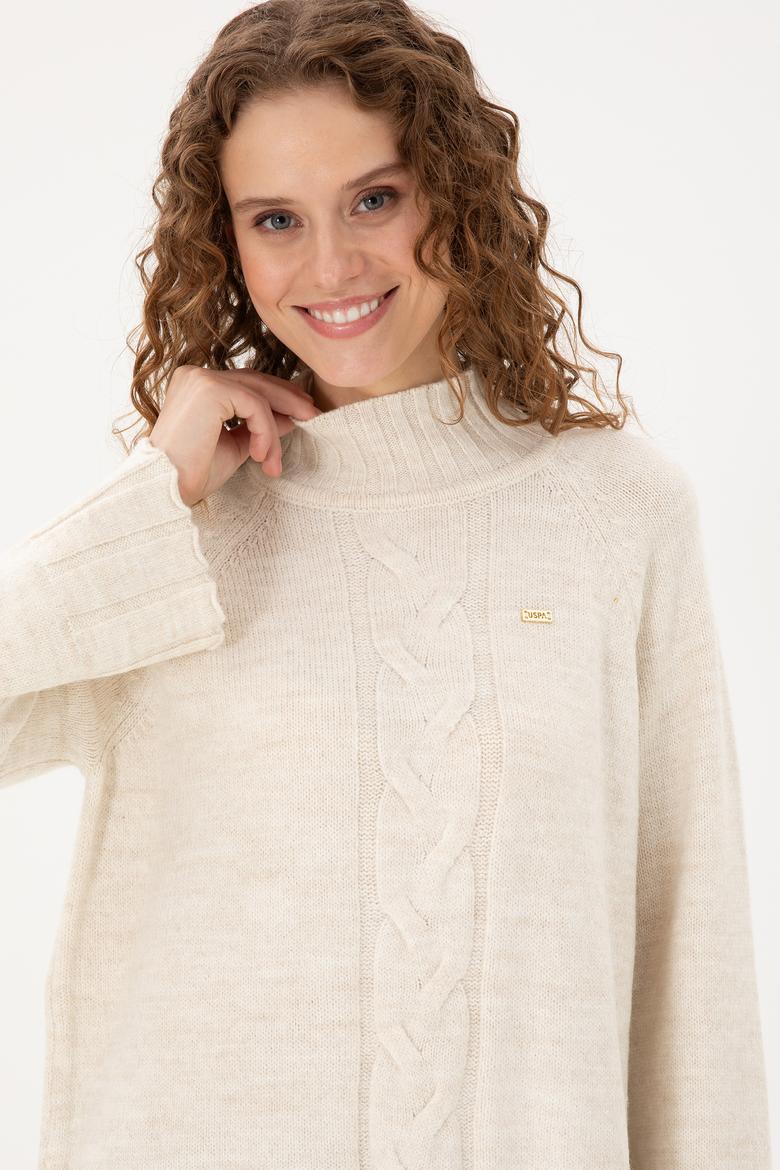 Kadın Krem Melanj Balıkçı Yaka Kazak - 50293141026
