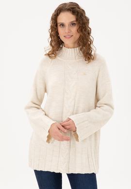 Kadın Krem Melanj Balıkçı Yaka Kazak - 50293141026
