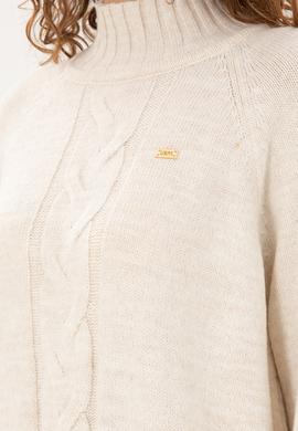 Kadın Krem Melanj Balıkçı Yaka Kazak - 50293141026