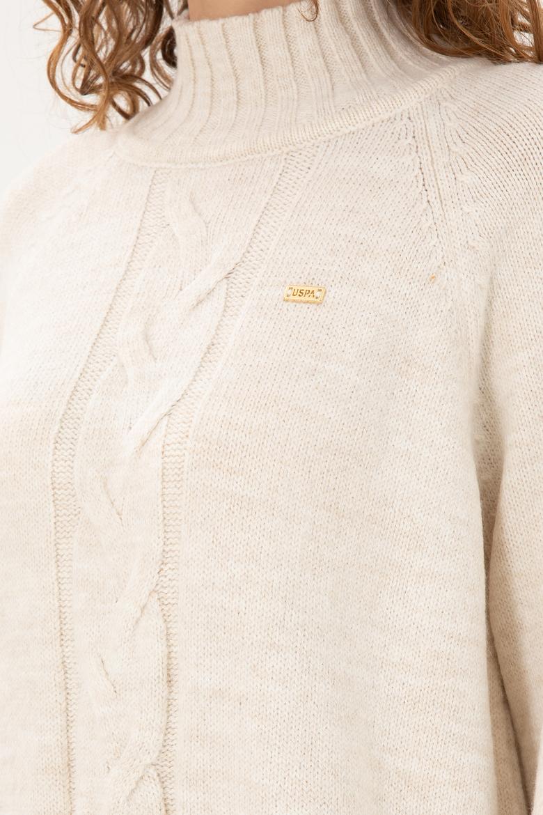 Kadın Krem Melanj Balıkçı Yaka Kazak - 50293141026