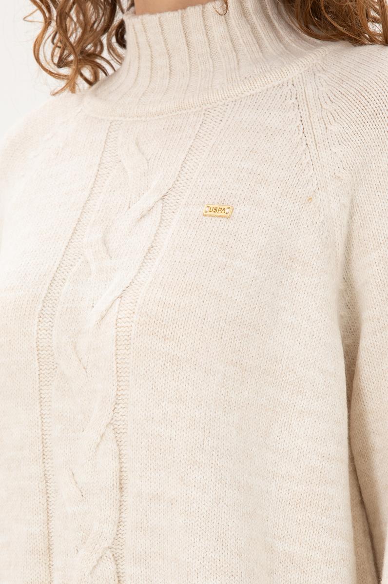 Kadın Krem Melanj Balıkçı Yaka Kazak