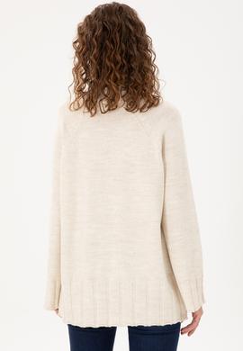 Kadın Krem Melanj Balıkçı Yaka Kazak - 50293141026