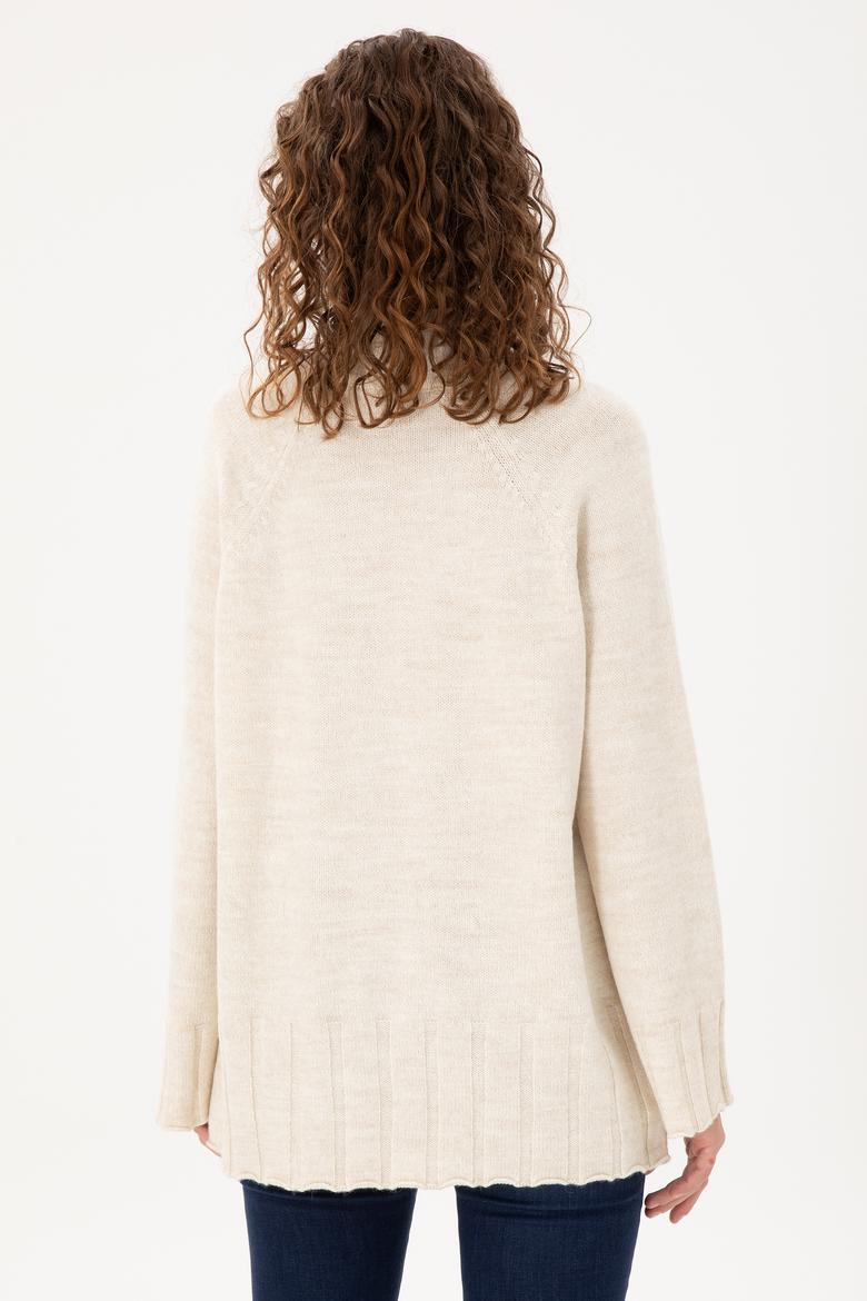 Kadın Krem Melanj Balıkçı Yaka Kazak - 50293141026
