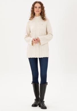 Kadın Krem Melanj Balıkçı Yaka Kazak - 50293141026