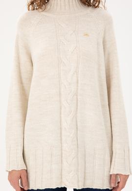Kadın Krem Melanj Balıkçı Yaka Kazak - 50293141026