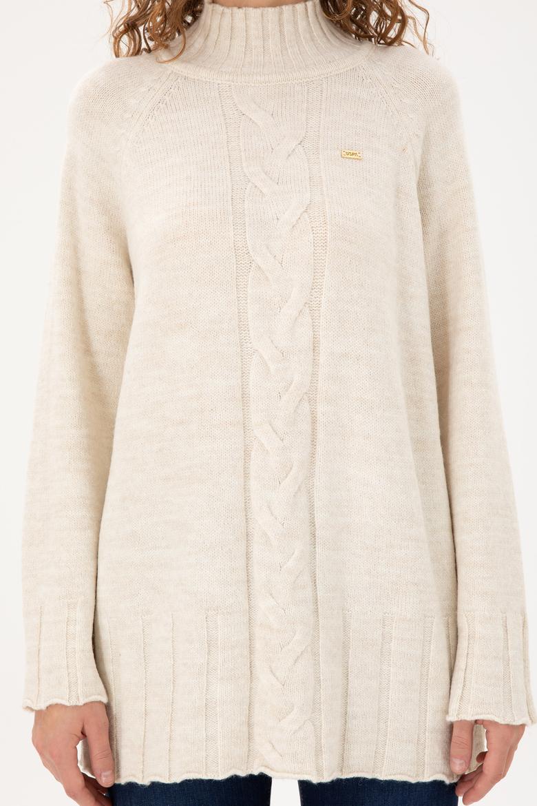 Kadın Krem Melanj Balıkçı Yaka Kazak - 50293141026