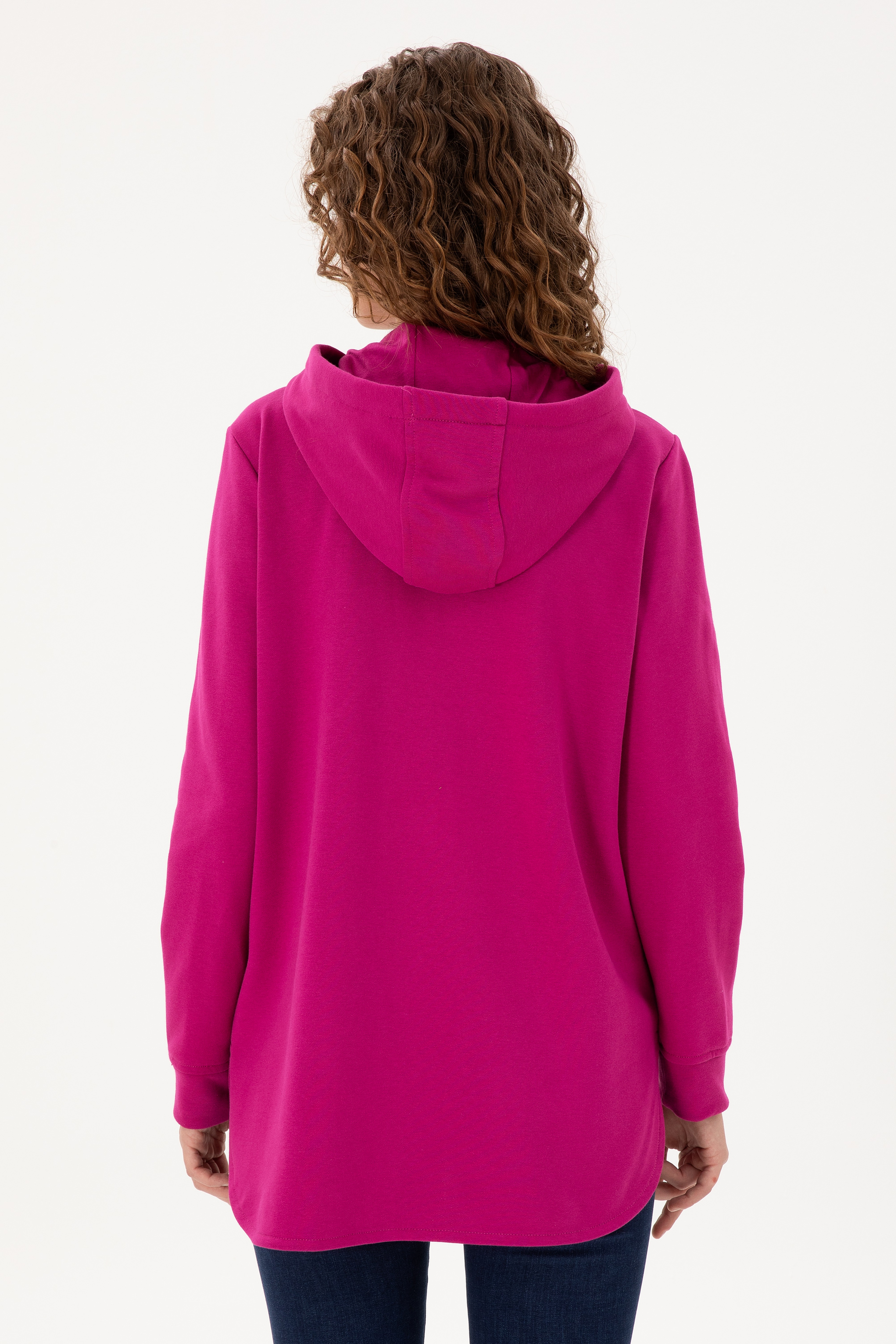 Kadın Fuşya Kapüşonlu Sweatshirt