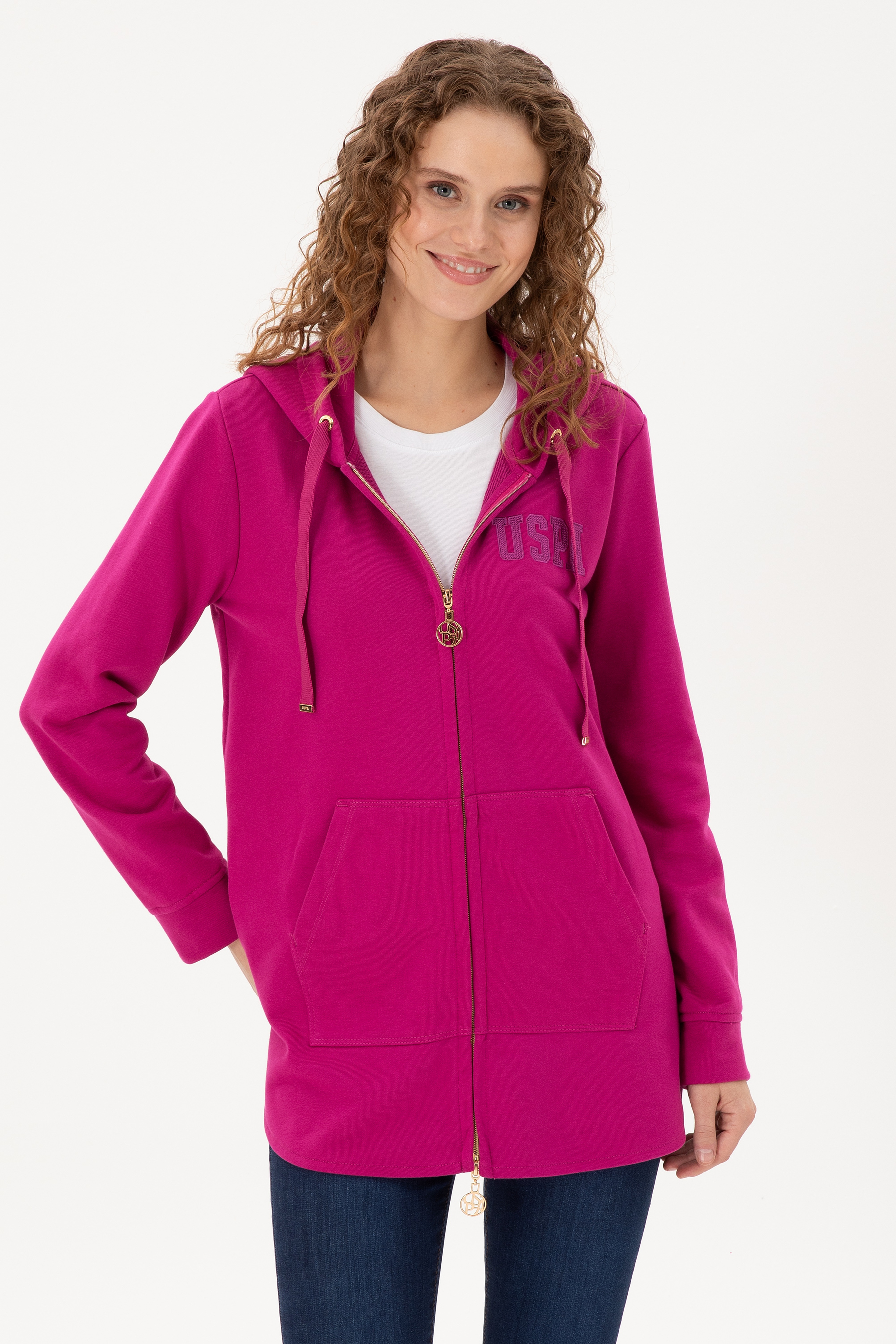 Kadın Fuşya Kapüşonlu Sweatshirt - Image 1