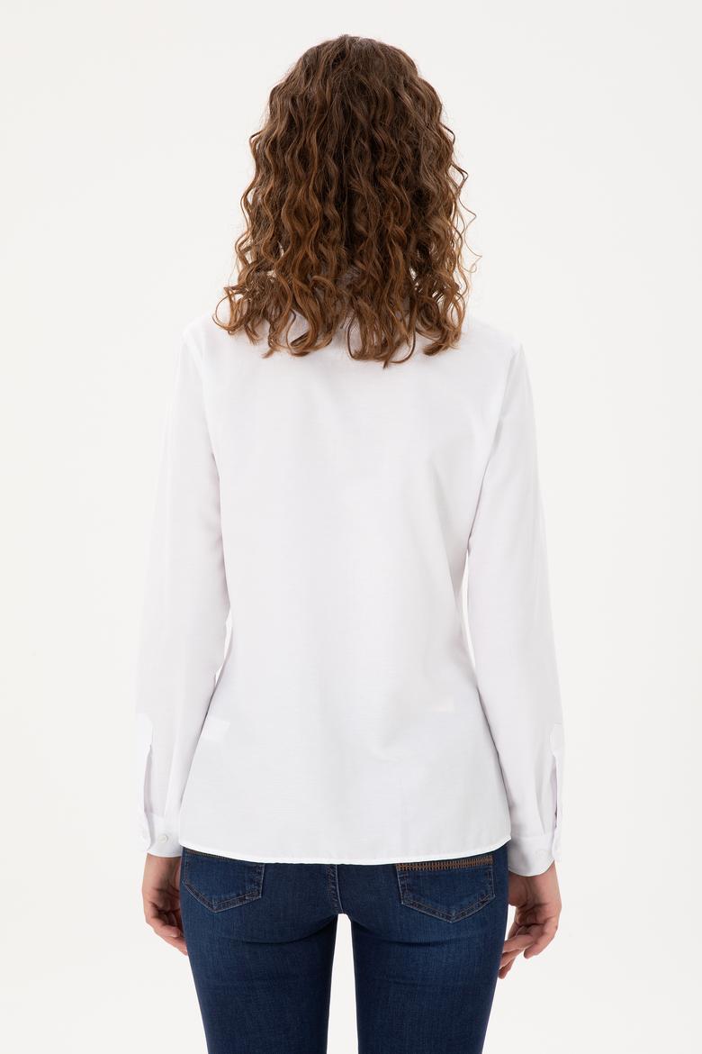 Kadın Beyaz Uzun Kollu Basic Gömlek - 50295704003