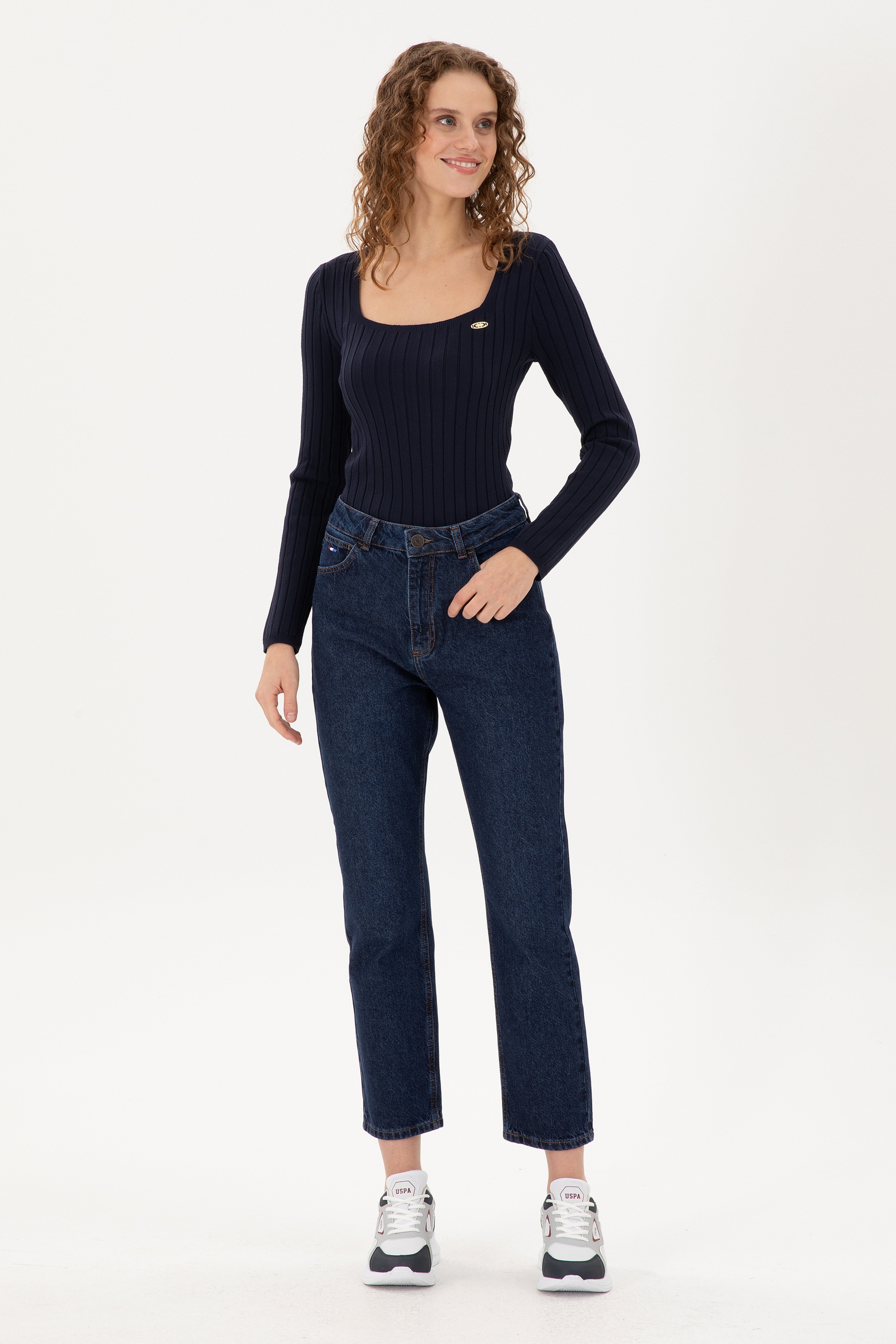 Kadın Koyu Mavi Straight Fit Jean Pantolon