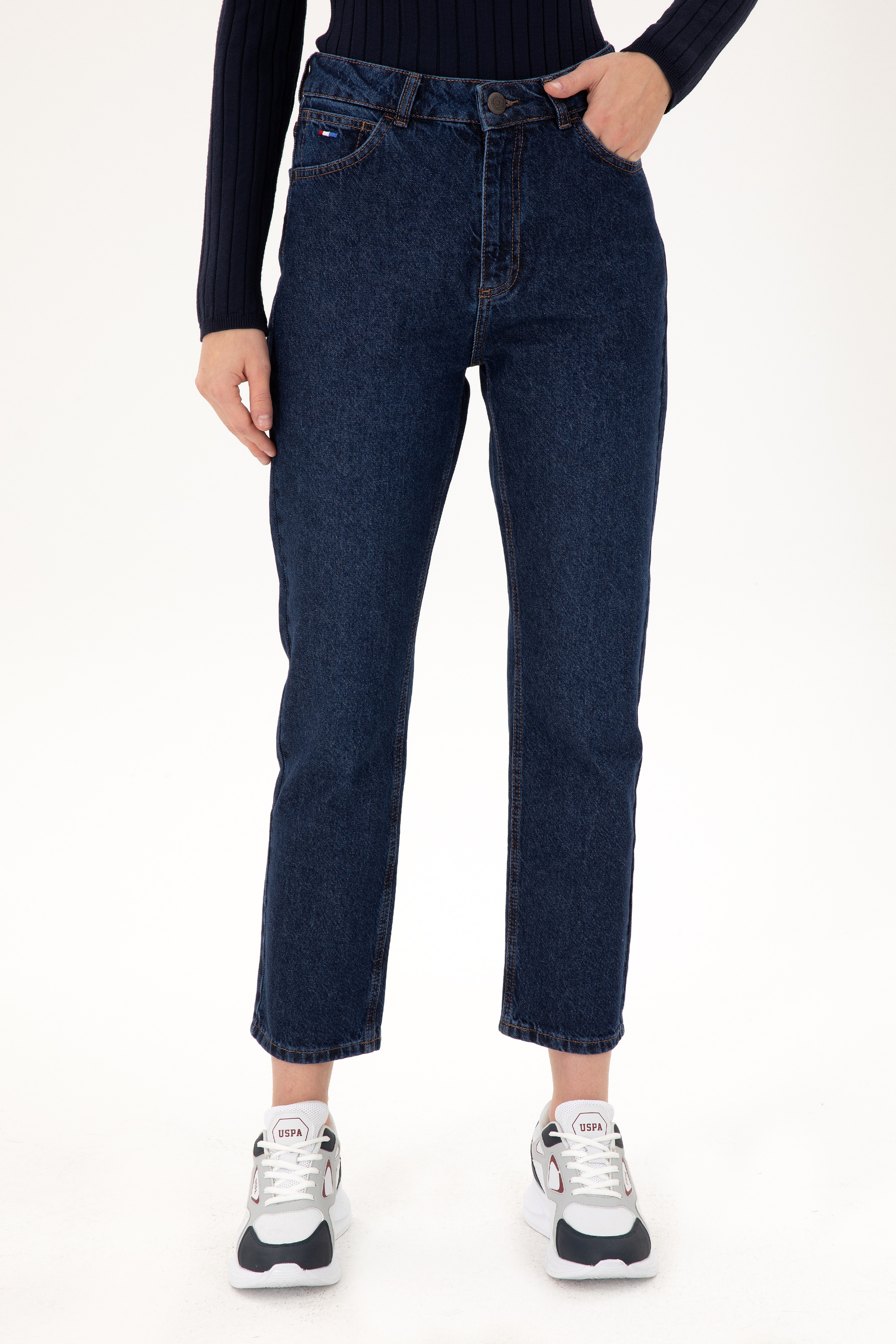 Kadın Koyu Mavi Straight Fit Jean Pantolon - Image 2