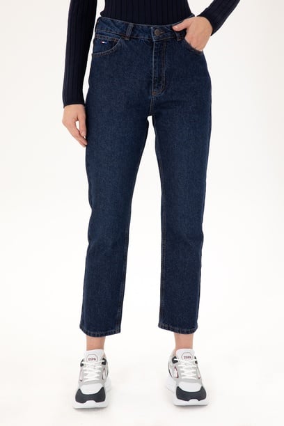Kadın Koyu Mavi Straight Fit Jean Pantolon