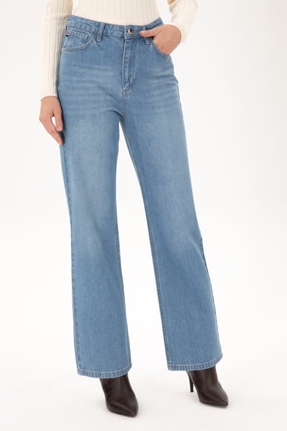 Kadın Açık Mavi Flare High Waist Fit Jean Pantolon