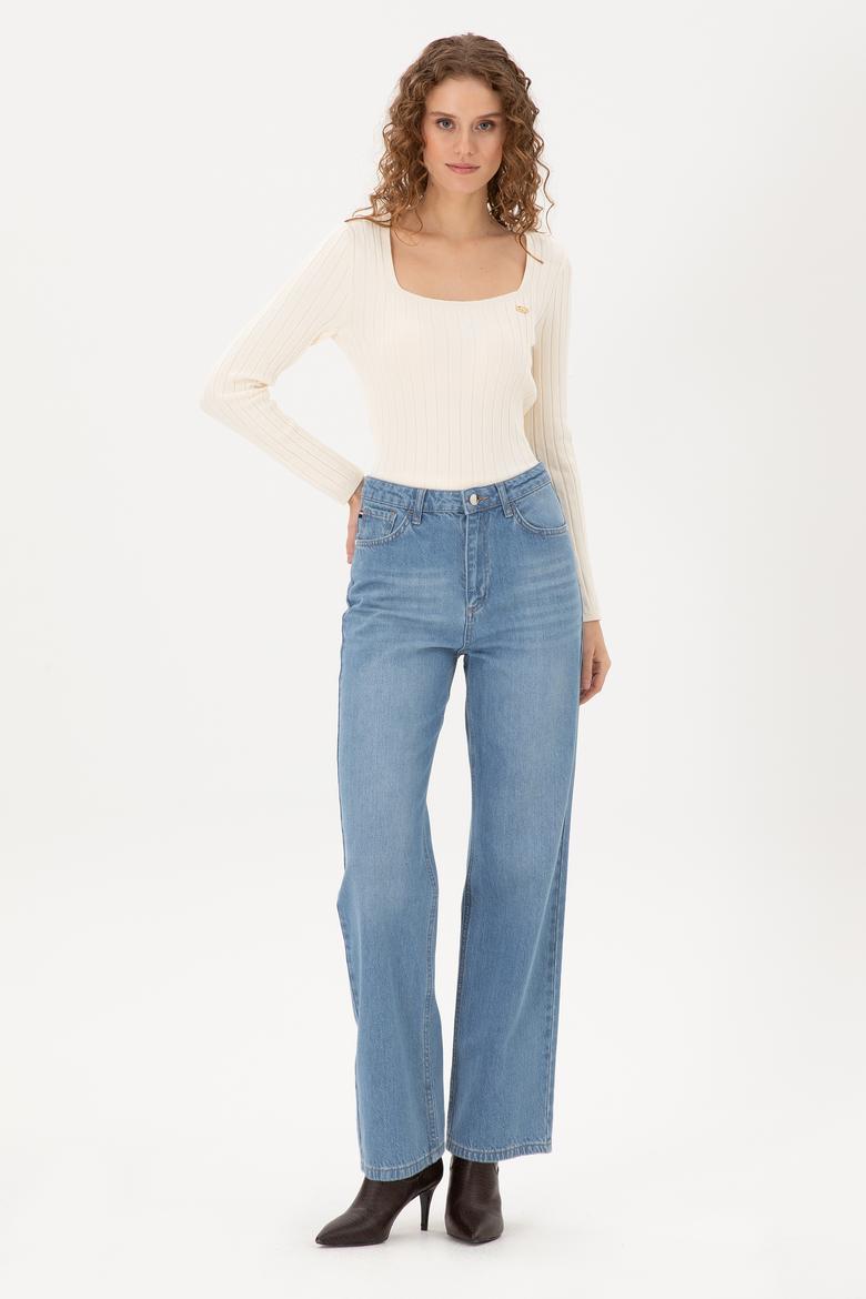 Kadın Açık Mavi Flare High Waist Fit Jean Pantolon - 50295320005