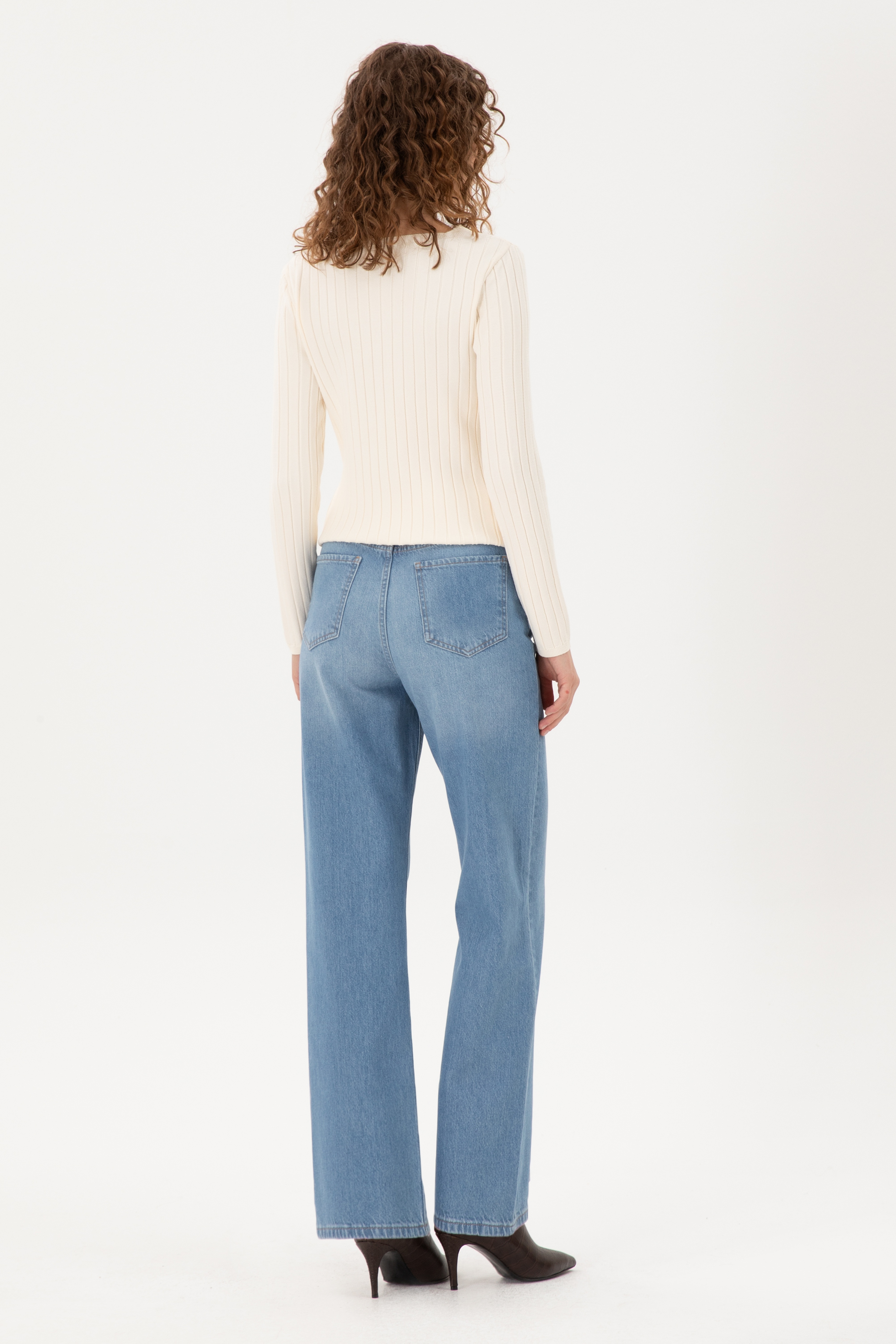 Kadın Açık Mavi Flare High Waist Fit Jean Pantolon