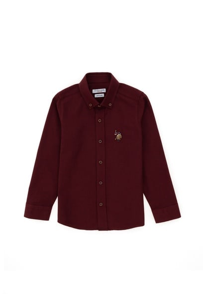 Erkek Çocuk Bordo Uzun Kollu Basic Gömlek