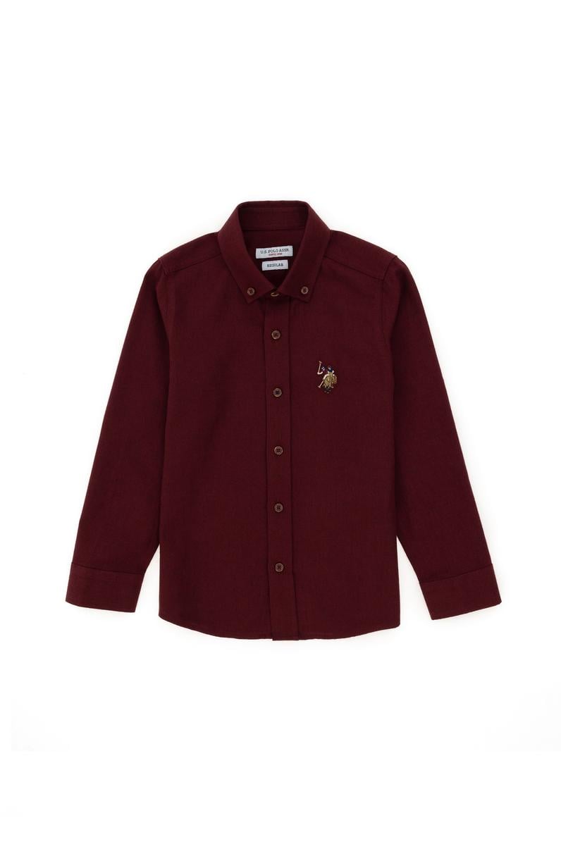 Erkek Çocuk Bordo Uzun Kollu Basic Gömlek