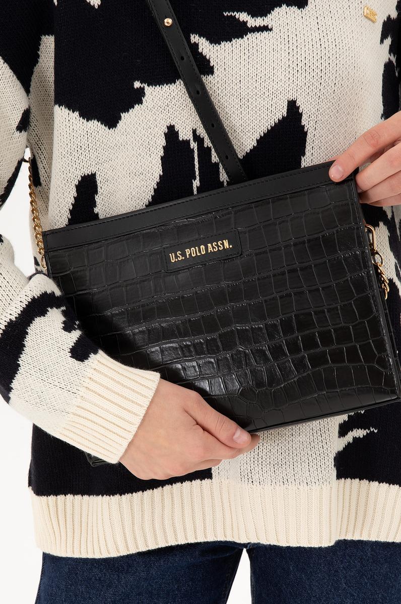 Kadın Siyah Kroko Çapraz Çanta