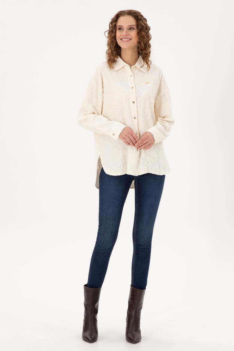 Kadın Krem Örme Gömlek - 50298166012