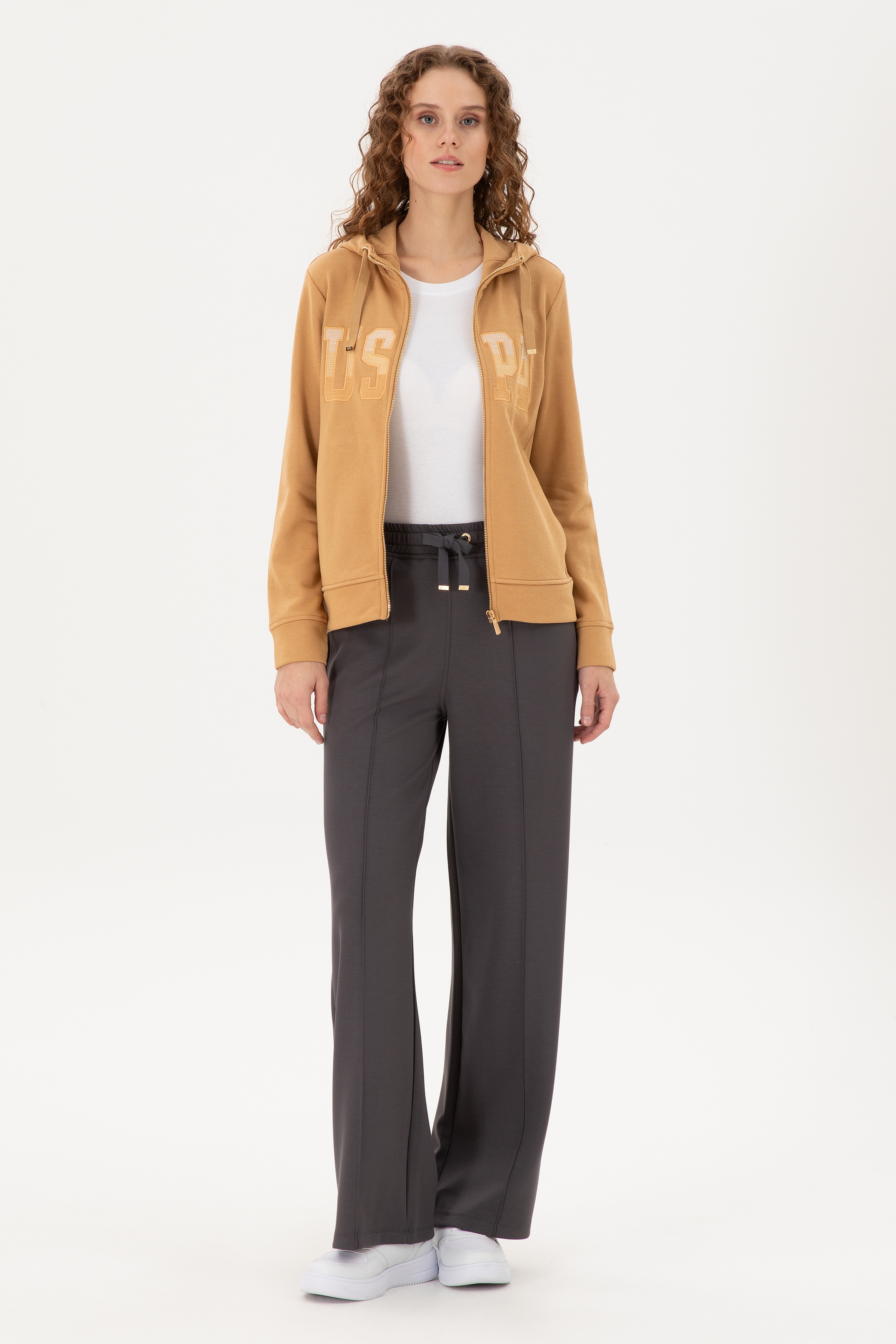 Kadın Camel Basic Kapüşonlu Sweatshirt